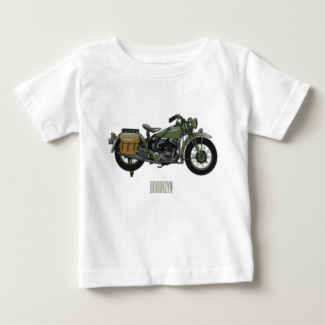 Military cruiser motorcycle cartoon illustration baby T-Shirt (Front)