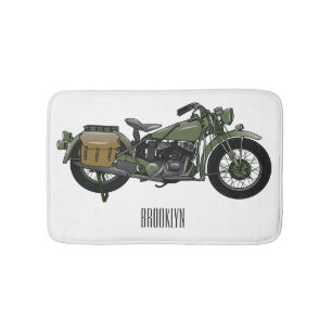 Military cruiser motorcycle cartoon illustration bath mat