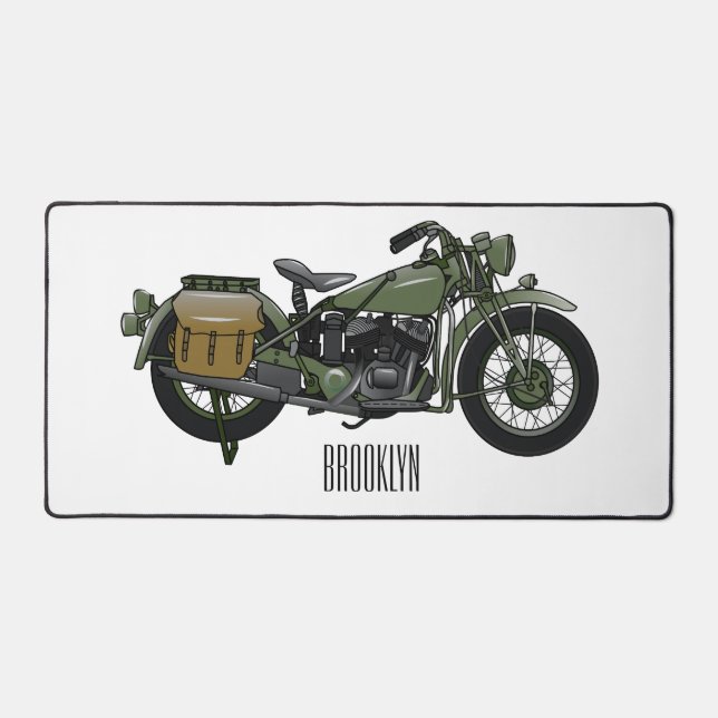 Military cruiser motorcycle cartoon illustration desk mat (Front)