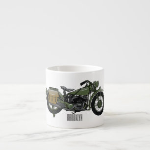 Military cruiser motorcycle cartoon illustration espresso cup