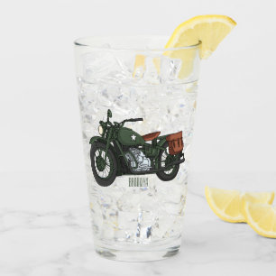 Military cruiser motorcycle cartoon illustration  glass