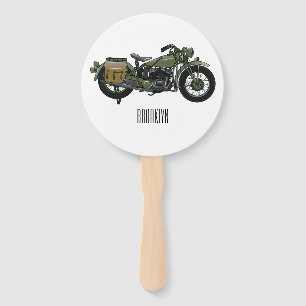 Military cruiser motorcycle cartoon illustration hand fan