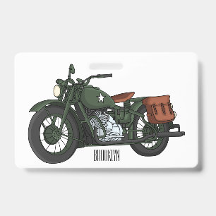 Military cruiser motorcycle cartoon illustration ID badge