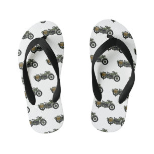 Military cruiser motorcycle cartoon illustration kid's jandals