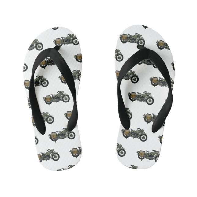 Military cruiser motorcycle cartoon illustration kid's jandals (Footbed)