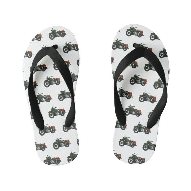 Military cruiser motorcycle cartoon illustration kid's jandals (Footbed)