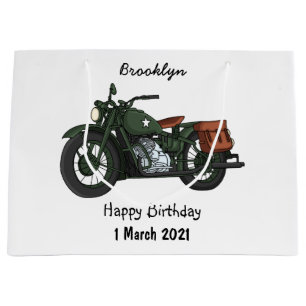 Military cruiser motorcycle cartoon illustration large gift bag