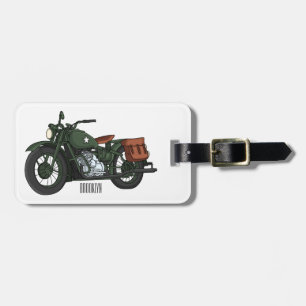 Military cruiser motorcycle cartoon illustration luggage tag