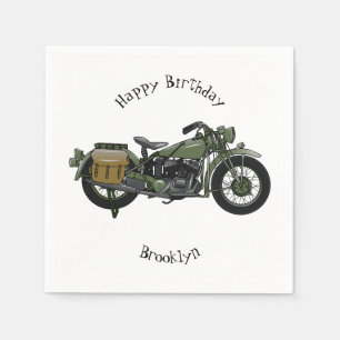 Military cruiser motorcycle cartoon illustration napkin