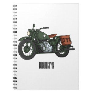 Military cruiser motorcycle cartoon illustration notebook