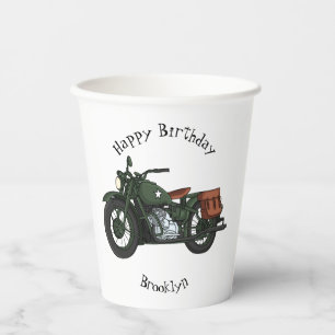Military cruiser motorcycle cartoon illustration paper cups