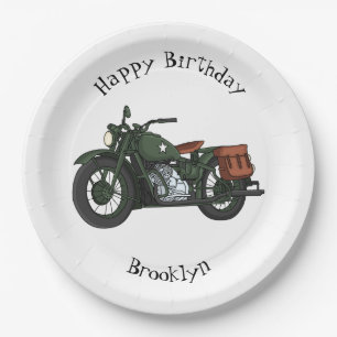 Military cruiser motorcycle cartoon illustration paper plate
