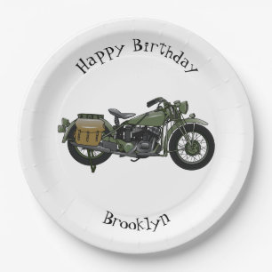 Military cruiser motorcycle cartoon illustration paper plate