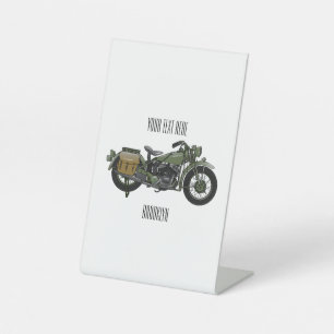 Military cruiser motorcycle cartoon illustration pedestal sign