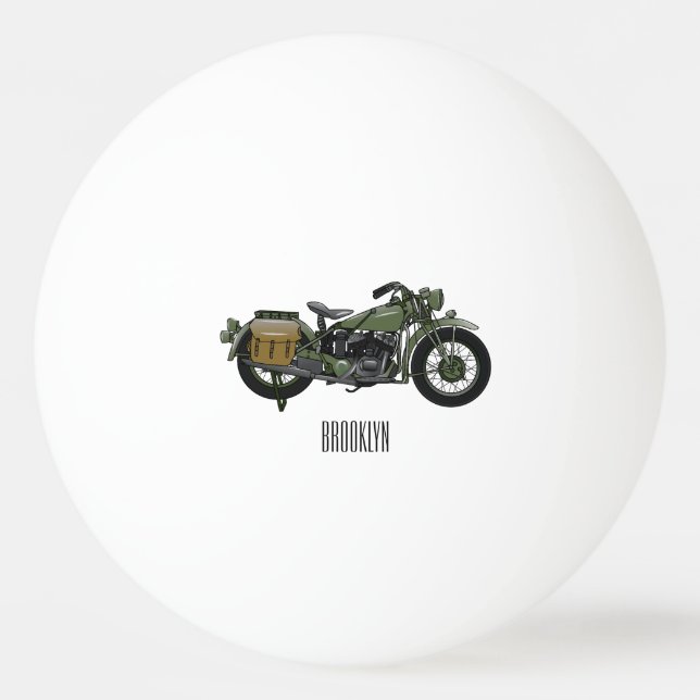 Military cruiser motorcycle cartoon illustration ping pong ball (Front)