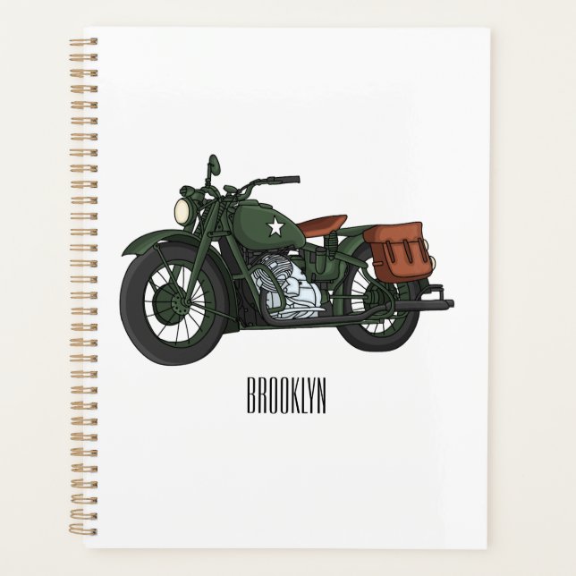 Military cruiser motorcycle cartoon illustration  planner (Front)