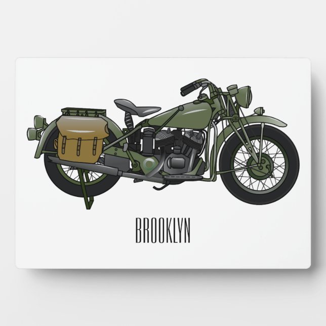 Military cruiser motorcycle cartoon illustration plaque (Front)