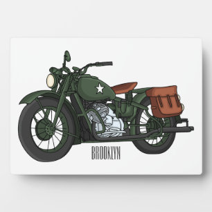Military cruiser motorcycle cartoon illustration plaque