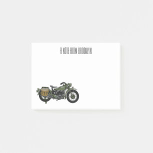 Military cruiser motorcycle cartoon illustration post-it notes