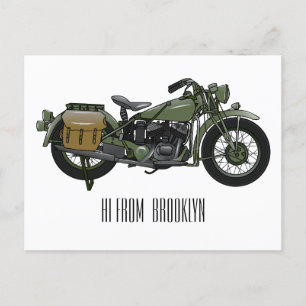 Military cruiser motorcycle cartoon illustration postcard