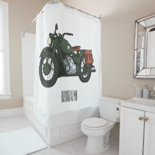 Military cruiser motorcycle cartoon illustration shower curtain