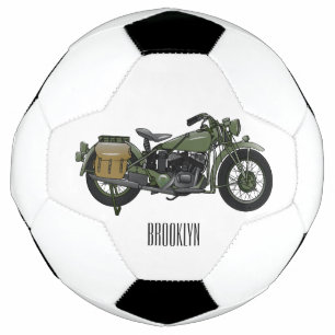 Military cruiser motorcycle cartoon illustration soccer ball