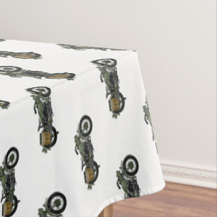 Military cruiser motorcycle cartoon illustration tablecloth