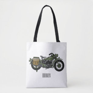 Military cruiser motorcycle cartoon illustration tote bag