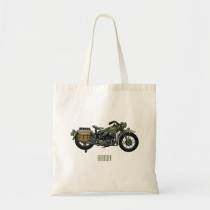 Military cruiser motorcycle cartoon illustration tote bag