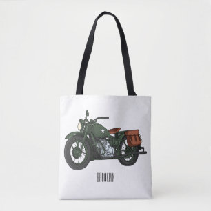 Military cruiser motorcycle cartoon illustration tote bag