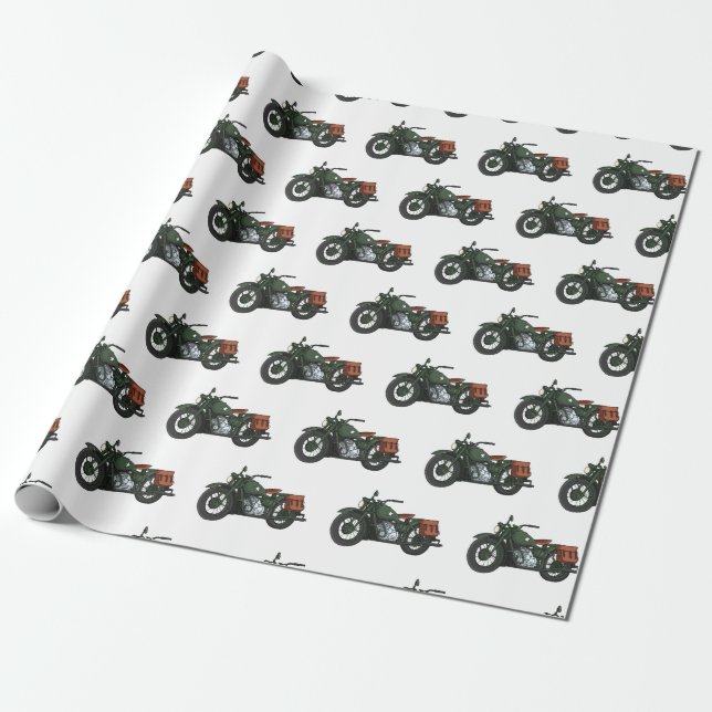 Military cruiser motorcycle cartoon illustration wrapping paper (Unrolled)