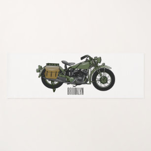 Military cruiser motorcycle cartoon illustration yoga mat