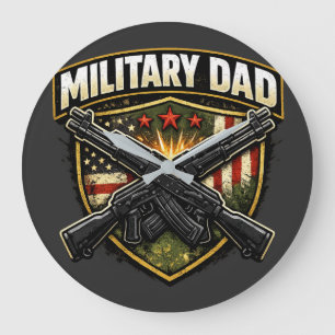 Military dad design with crossed rifles. large clock