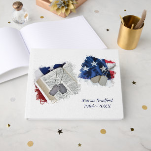 Military Dog Tags and Bible Memorial Service Guest Book