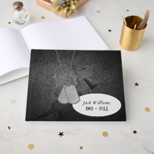 Military Dog Tags on Black Slate Rock Guest Book