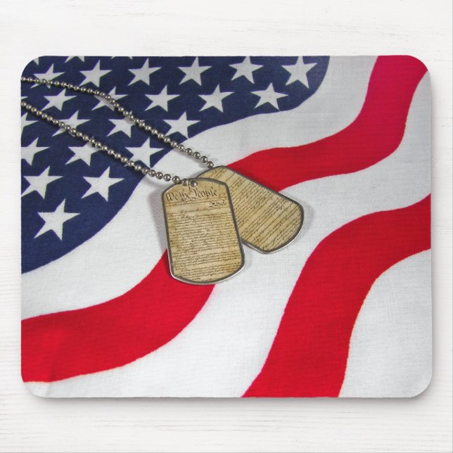 Military dog tags on flag mouse pad (Front)