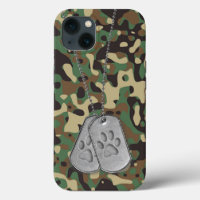 Military Dog Tags with Paw Prints On Camo