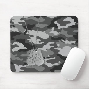 Military Dog Tags with Paw Prints On Camo Mouse Pad