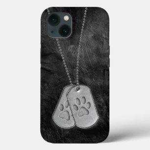 Military Dog Tags with Paw Prints On Leather iPhone 13 Case
