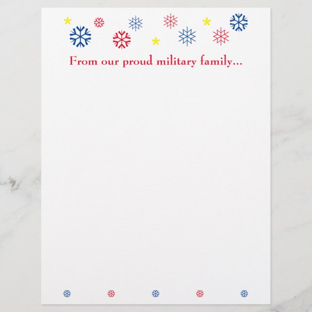 Military Family Christmas Snowflakes Customisable Custom Letterhead (Front)