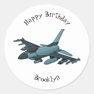 Military fighter jet plane cartoon  classic round sticker