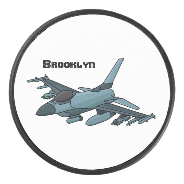 Military fighter jet plane cartoon hockey puck (Front)