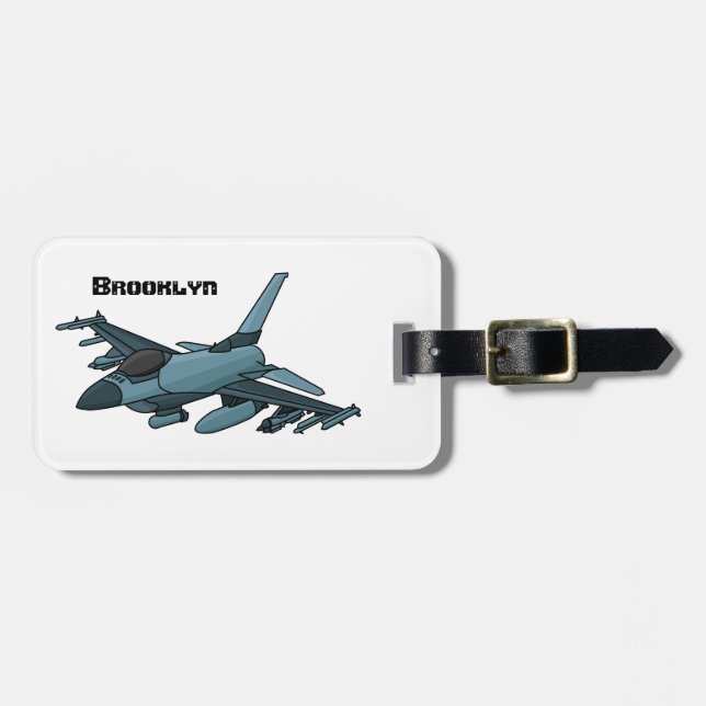 Military fighter jet plane cartoon luggage tag (Front Horizontal)