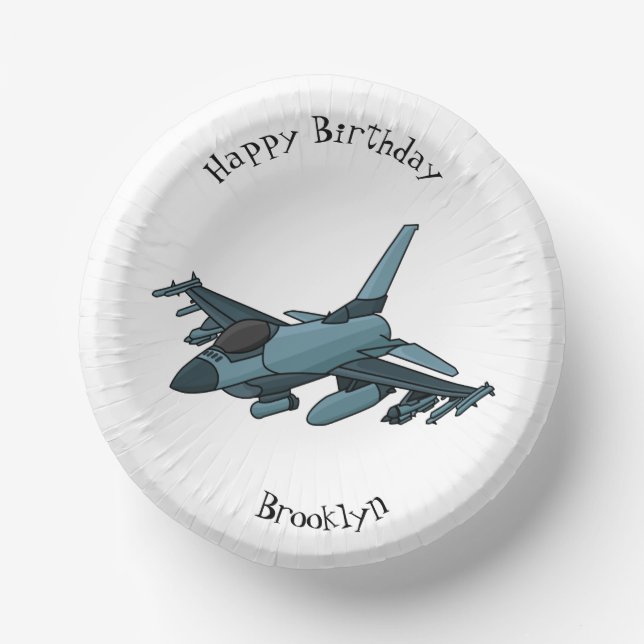 Military fighter jet plane cartoon paper plate (Front)