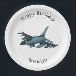 Military fighter jet plane cartoon paper plate<br><div class="desc">For fighter plane fans. This design features a military jet in cartoon illustration style.</div>