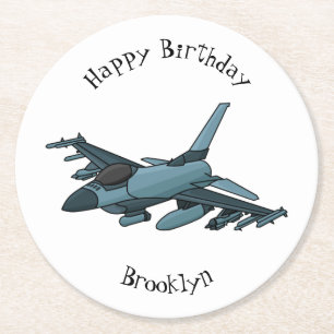 Military fighter jet plane cartoon round paper coaster