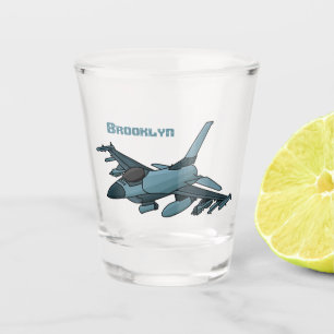 Military fighter jet plane cartoon shot glass