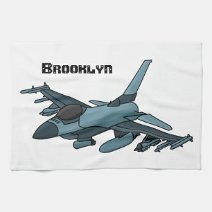 Military fighter jet plane cartoon tea towel