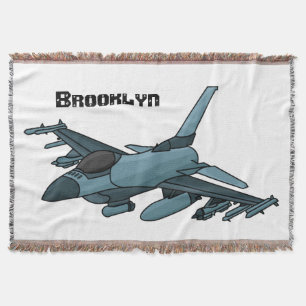 Military fighter jet plane cartoon  throw blanket