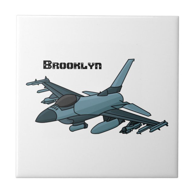 Military fighter jet plane cartoon tile (Front)